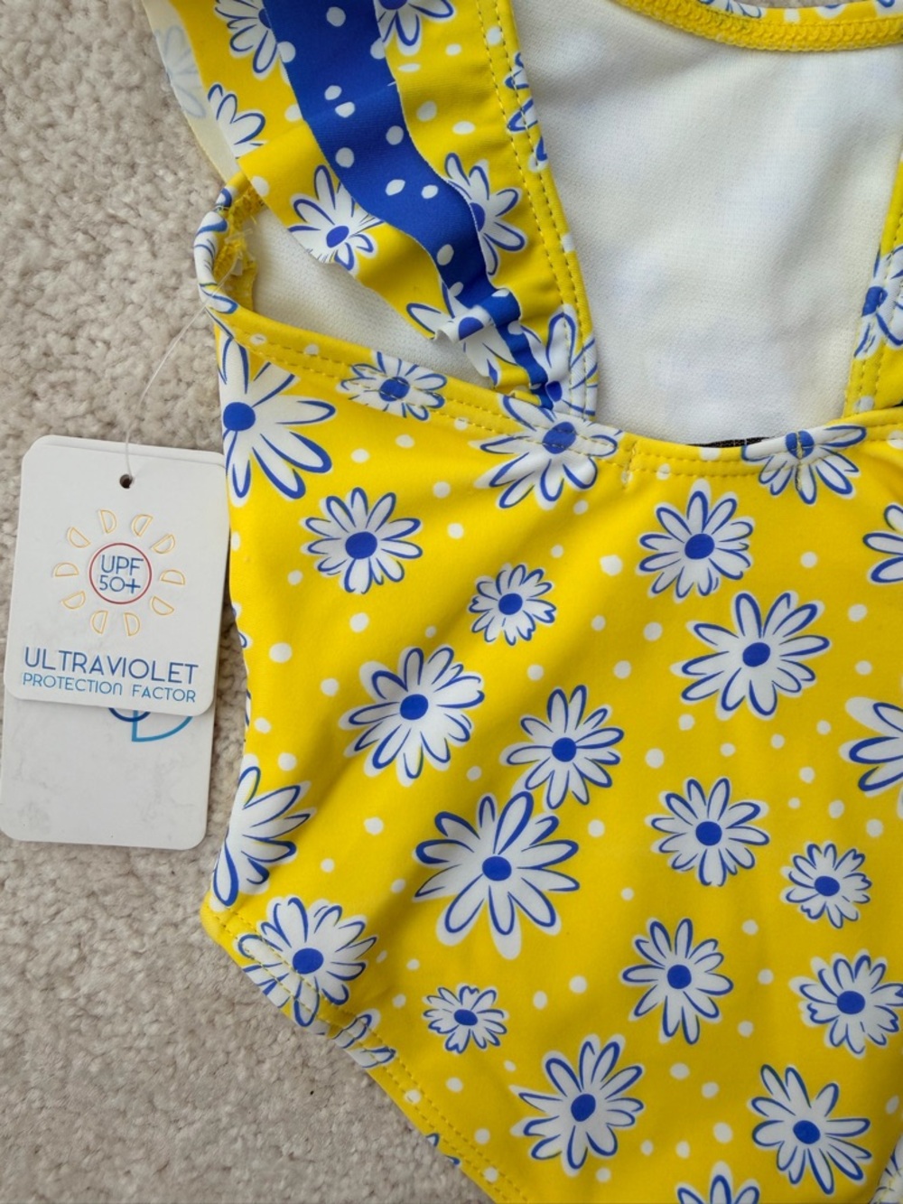 Flapdoodles Yellow Daisy One-Piece Swimsuit with Ruffle Straps - Picture 9 of 11